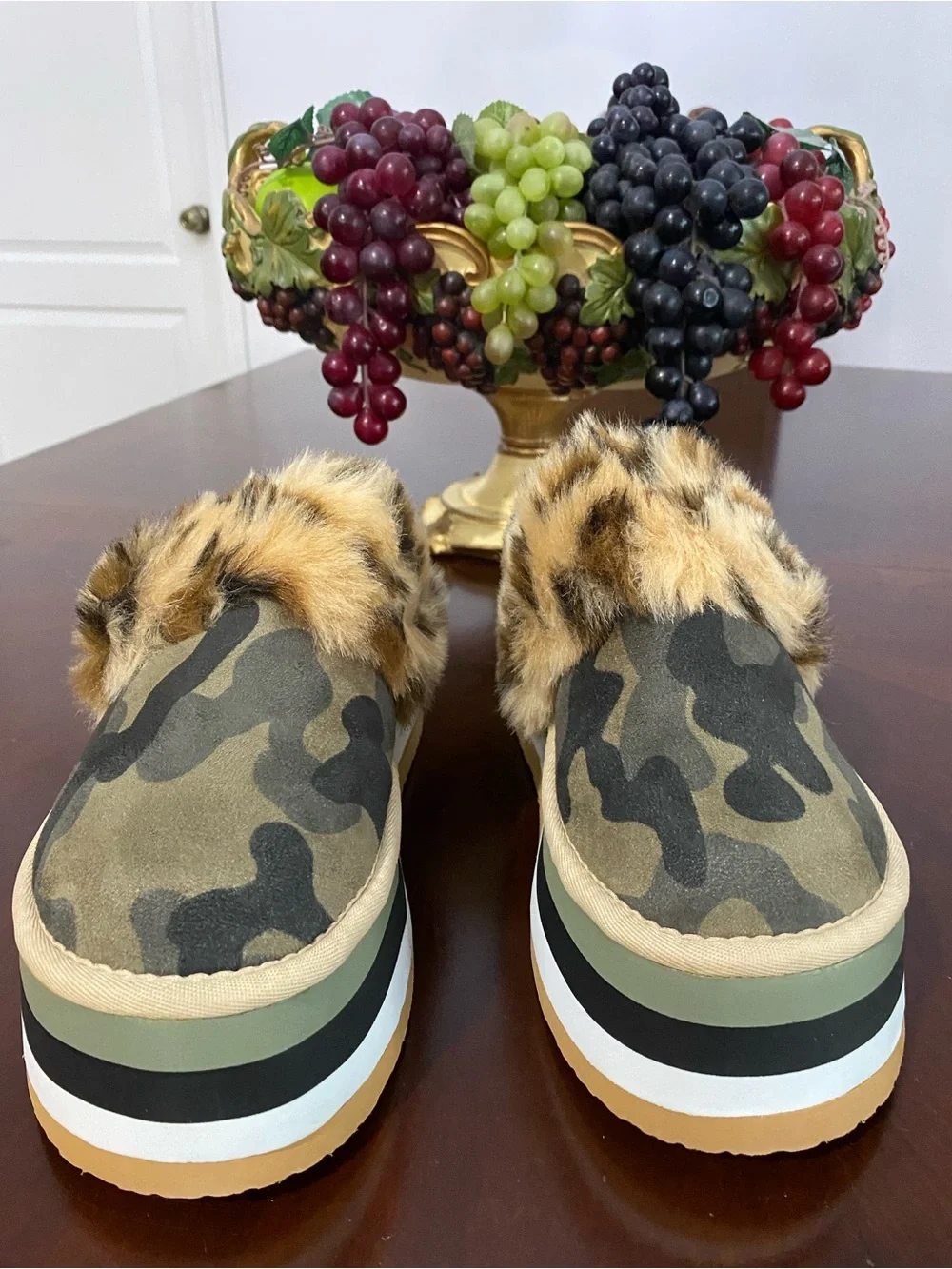 Steve Madden Leopard Faux-Fur Camo Platform Slide Sandals